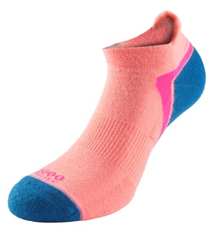 1000 Mile - Ladies Single Layer Active Sport Breathable Ankle Socks - Peach / Teal