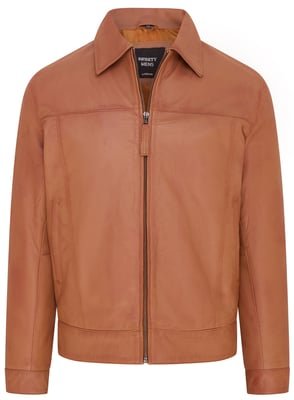 Heren bruin retro klassiek leren Harrington bikerjack - Drammen