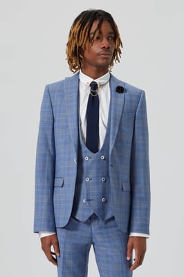 Breamore Skinny Fit Blue Check Wool Jacket