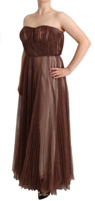 Dolce & Gabbana Metallic Bronze Polyester Maxi Gown Women's Dress