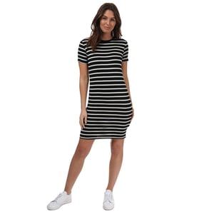 Brave Soul gestreepte T-shirtjurk voor dames, zwart