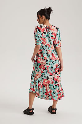 Black Floral Smock Dress