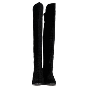 Stuart Weitzman Crocodile-Embossed Knee-High Heeled Boots in Black Velvet