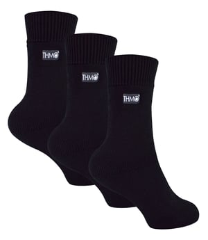 3 Pairs Multipack Kids Thermal Socks | THMO | Ribbed Soft Top Fleece Fluffy Inner Warm Socks for Boys & Girls - Black