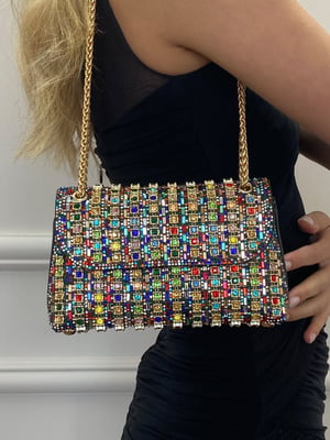 Multi Coloured Embellished Clutch Bag