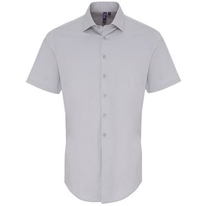 Premier Heren poplin stretch overhemd met korte mouwen