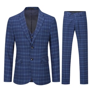 3-delad Slim Fit Vintage Plaid Navy Kostym för herrar