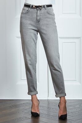 Mid Grey Slim Leg Mom Jeans