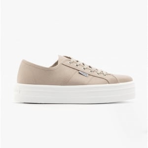 BARCELONA Womens Platform Canvas Trainers Beige