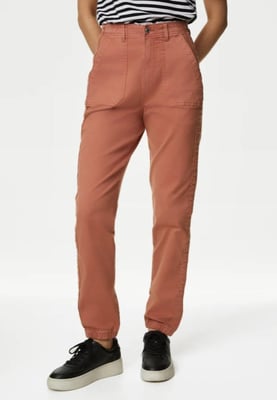 M&S Collection Ladies Cotton Blend Slim Fit Ankle Grazer Joggers Brick Red