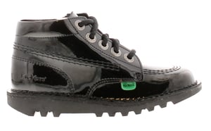 Kickers Younger Girls Ankle Boots Hi Zip Leather With Lace and Zip black patent