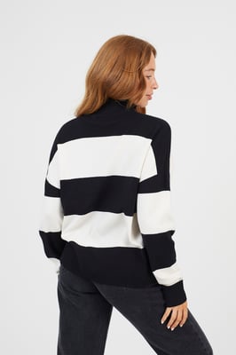 Black Striped Half Zip Knitted Jumper