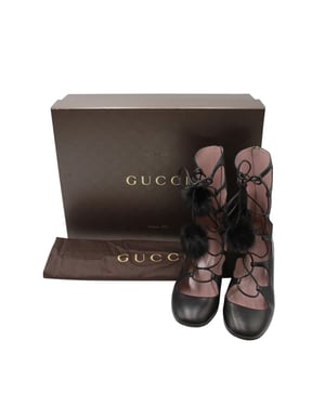 Gucci Heloise Lace-up Gladiator Boots In Black Leather
