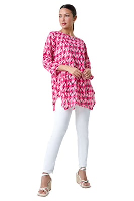 Cotton Geometric Pocket Longline Tunic Top