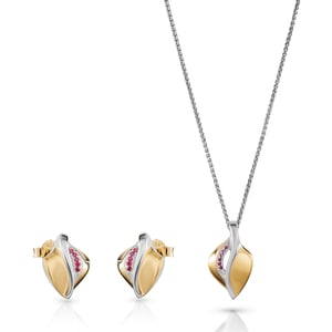 Orphelia 'Anet' Women's 925 Sterling Silver Set: Chain-Pendant + Earrings - Silver/Gold SET-7520/G