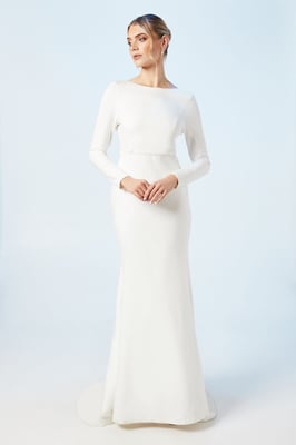 Slash Neck Puddle Wedding Dress