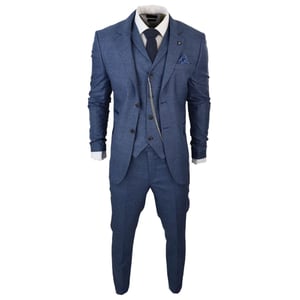 Heren 3-delig Blauwe Prince Of Wales Ruiten Pak