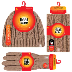 Heat Holders dameshoed, nekwarmer handschoenen set - Beige
