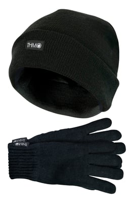 Mens Thinsulate Hat and Gloves Set | THMO | Acrylic Knitted Hat & Gloves for Winter - Black
