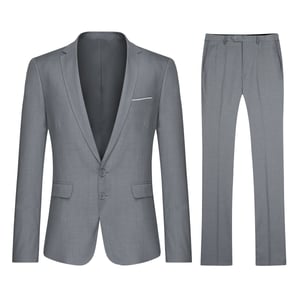 Herr 2-delad Slim Fit Tvåknappskostym Ljusgrå Kostym