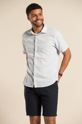 Blue Linen Short-Sleeve Button-Down Shirt