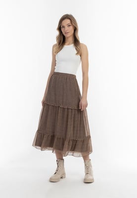 Dreimaster Maxi rok Dames bruin-gebroken wit