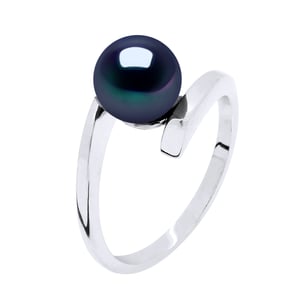 DIADEMA - Ring CROSS Real Freshwater Pearls - Black Tahitian Style