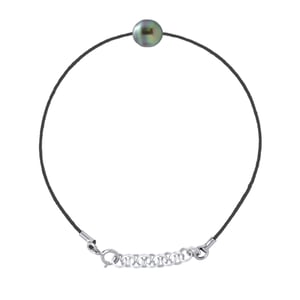 Armband Love Links van gedraaid nylon in zwarte kleur versierd met een echte gekweekte Tahiti-parel van 8-9 mm omringd