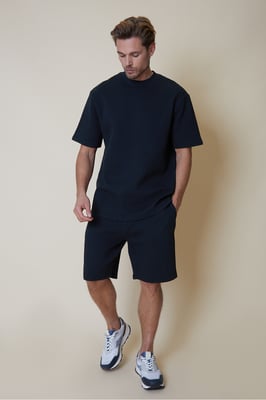 Navy 'Mitch' Cotton Blend Textured Sweat Shorts