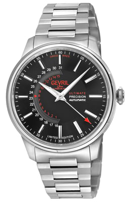 Gevril Men's Guggenheim Automatic 316L Stainless Steel Black Dial, 316L Stainless Steel Satin and Polished Bracelet.