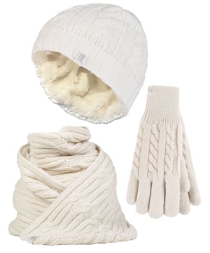Heat Holders Dames Gebreide Muts Handschoen & Sjaal Set - Room