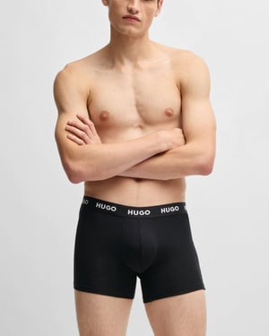 HUGO Mens Three-Pack of Stretch-Cotton Boxer Briefs with Logo Waistbands NOS
