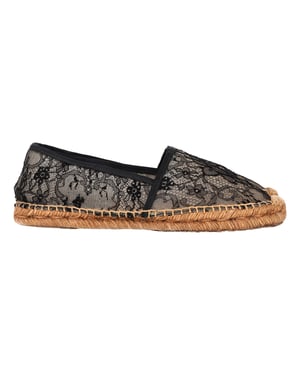 Dolce & Gabbana Spets Espadrillos i Svart Canvas