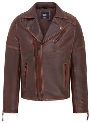 Herr Brun Brando Double Cross Zip Leather Biker Jacket- Fagernes
