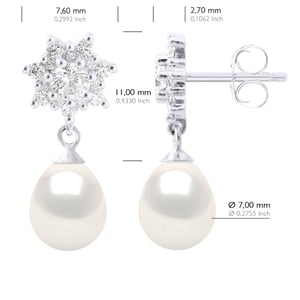 Earrings Real Cultured Freshwater Pearls Pear 7-8 mm