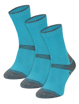 3 Pair Multipack Kids Merino Wool Hiking Socks | Lightweight Anti Blister Socks for Boys & Girls - Turquoise