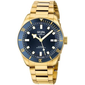 Gevril Men's Yorkville Swiss Automatic Sellita SW200 Blue Dial IP Yellow Gold Watch