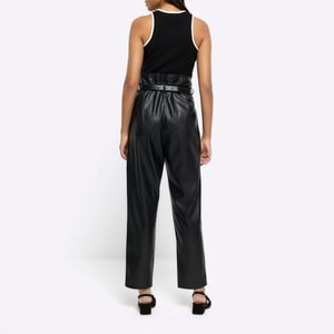River Island Womens Paperbag Trousers Black Faux Leather