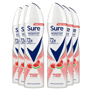 Sure Women Antiperspirant 72H Nonstop Protection Deo Uplifting&Fresh 150ml, 6pk