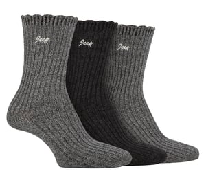 Women Bamboo Boot Socks | Jeep | Cute Ribbed Scalloped Ankle Socks for Ladies, Anti Blister Knit Cushioned Socks - Black / Charcoal