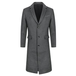 Knälång vinterullrock för män Slim Fit Turn-Down Collar Business Coats Grå