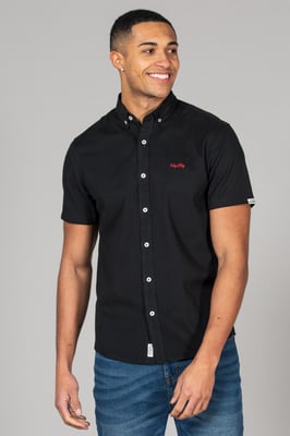 Black Cotton Short Sleeved Button-Up Oxford Shirt
