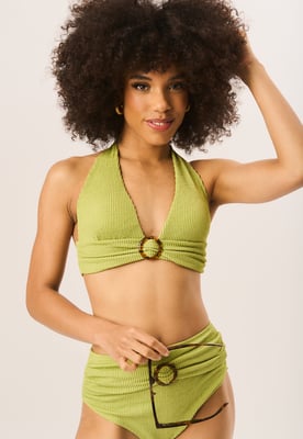 Textured High Waisted Bottoms with Ring Belt Detail