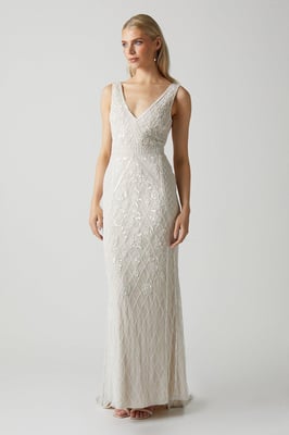 Plunge Floral Embellished Wedding Dress