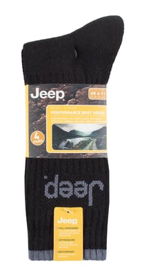 JEEP - 4 Pairs Mens Anti Blister Thick Cushioned Luxury Boot Socks