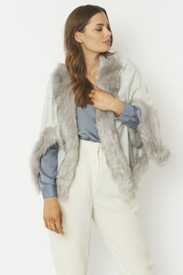Faux Fur Faux Suede Cape Jacket