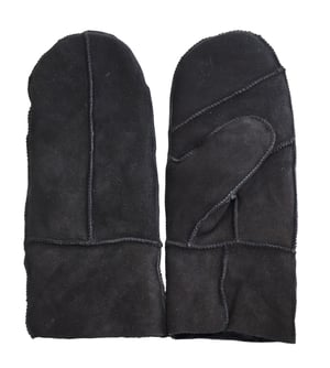 Womens Black Genuine Real Sheepskin Suede Mittens Warm Gloves