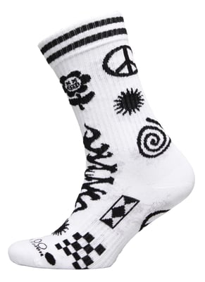 Patchwork Socks | Happy Socks | Funny Pattern Novelty Design Socks | Gift Socks - White