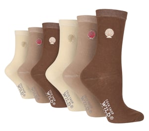 6 Pack Ladies Black Novelty Socks | Wildfeet | Cute Embroidered Socks in Cotton - Multicolour