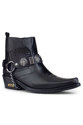 Zwart lederen Winklepicker westerse gotische laarzen voor heren